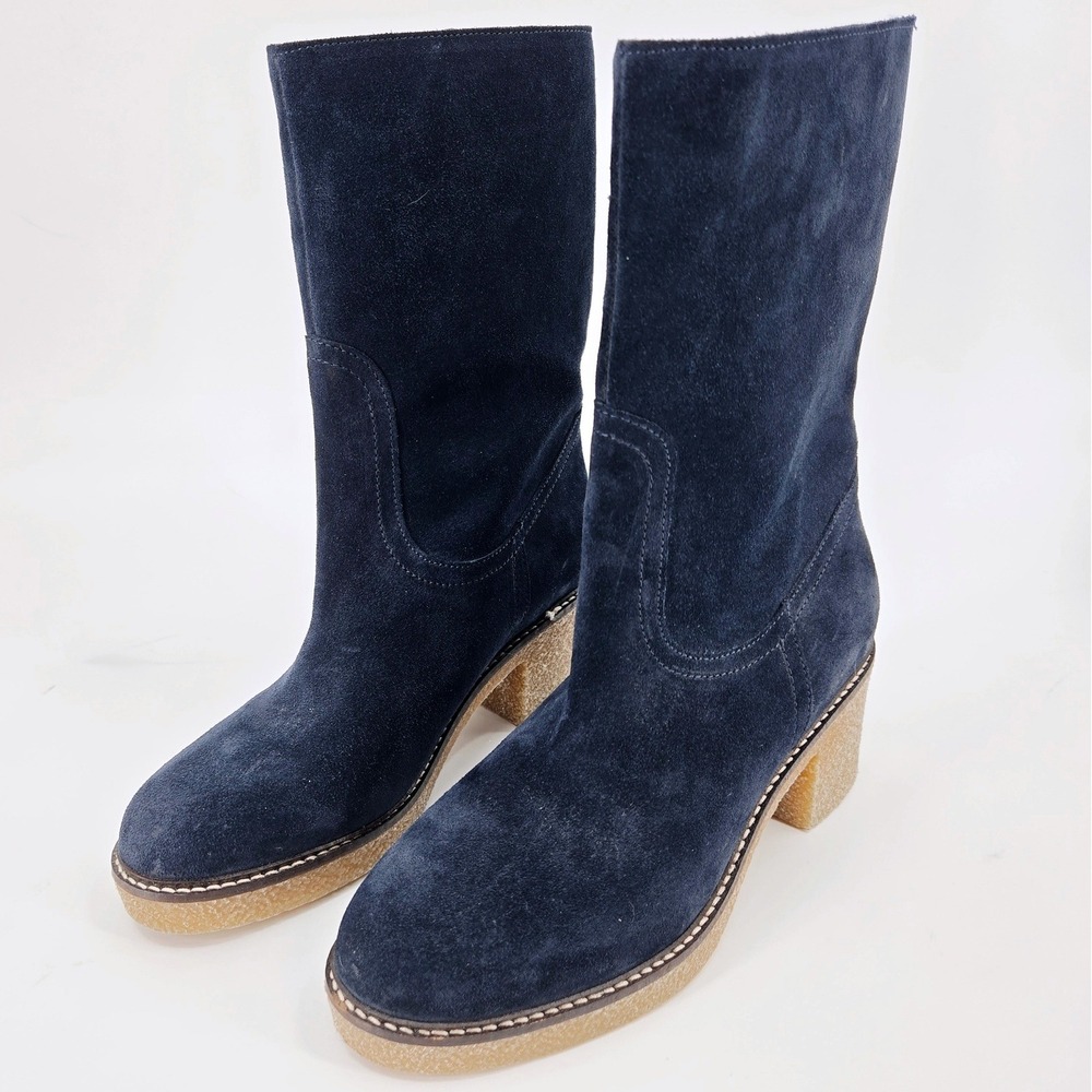 Bensimon Navy Blue Suede Mid-Calf Pull-On Boots EU 38 US 7.5